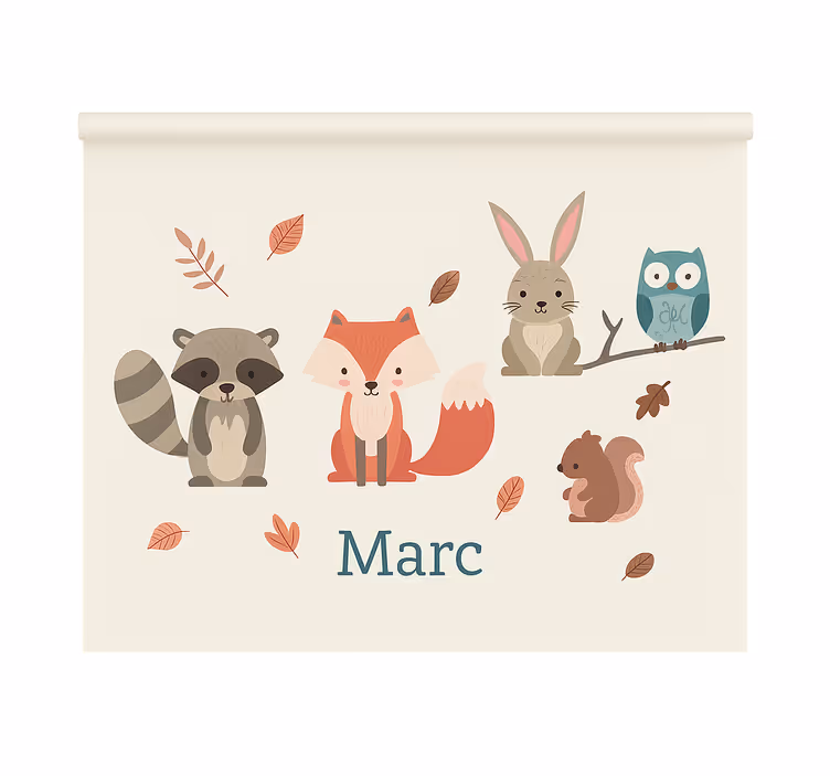 Forest animals with name kids roller blind - TenStickers