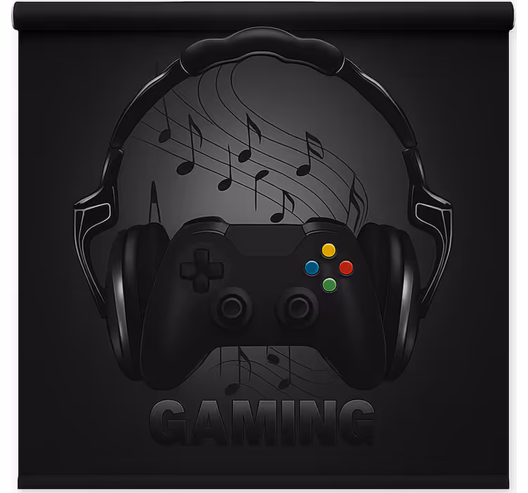 Monochrome headphone wearing controller  geek roller blind - TenStickers