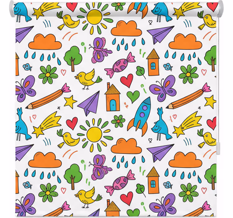 Skandinavian roller blind with playful doodle print - TenStickers