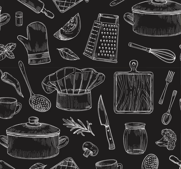 Kitchen roller blind with utensil sketch designs - TenStickers