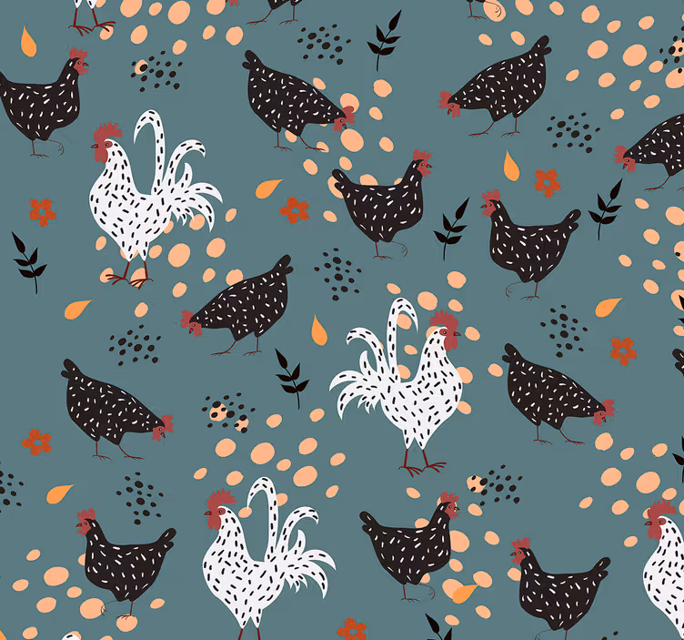 Kitchen roller blind with black and white chickens - TenStickers