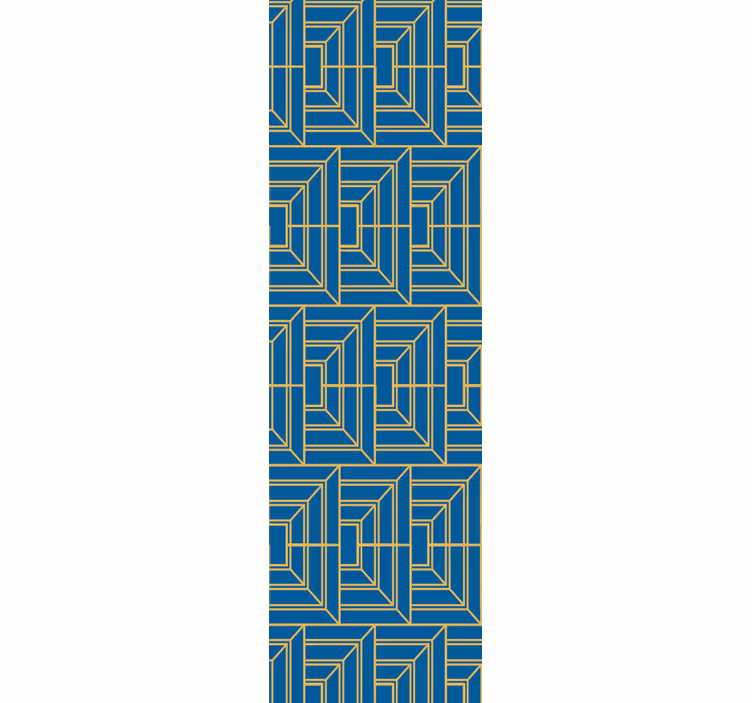 Dining room roller blind with blue background and gold lines - TenStickers