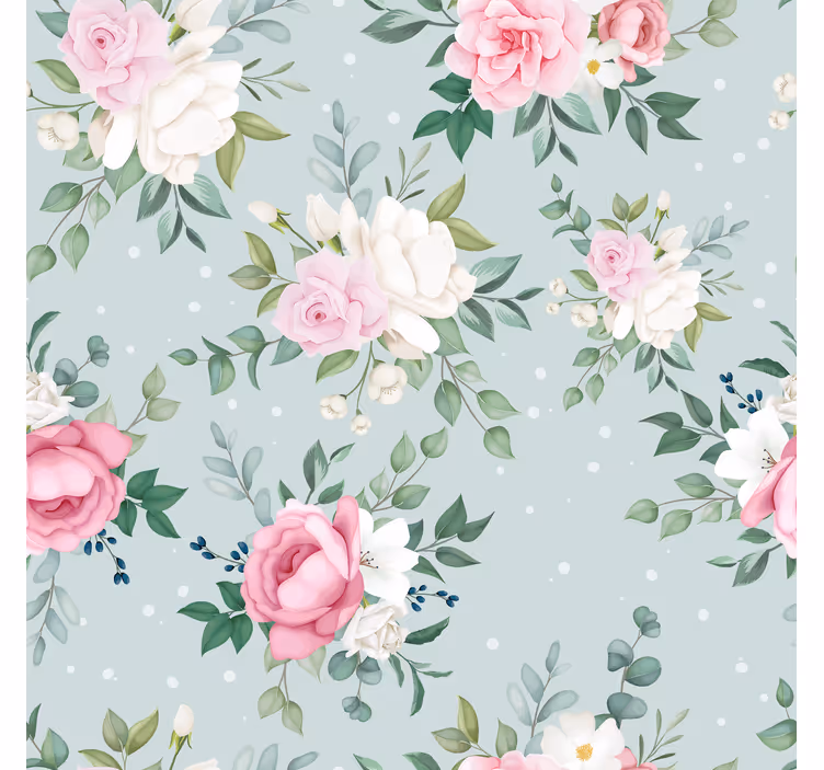 Blue and pink floral dining room roller blind - TenStickers