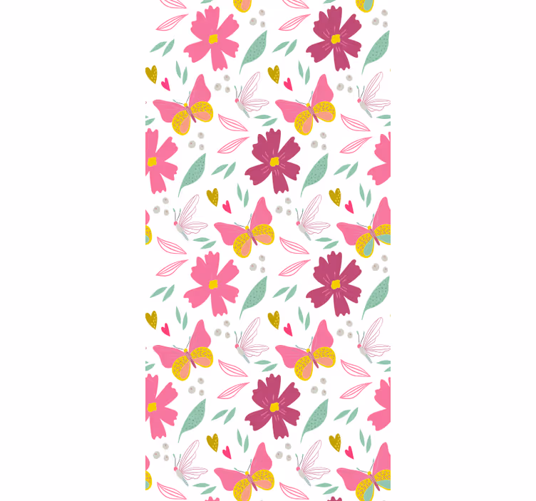 Kids roller blind in pink and yellow butterfly flowers - TenStickers