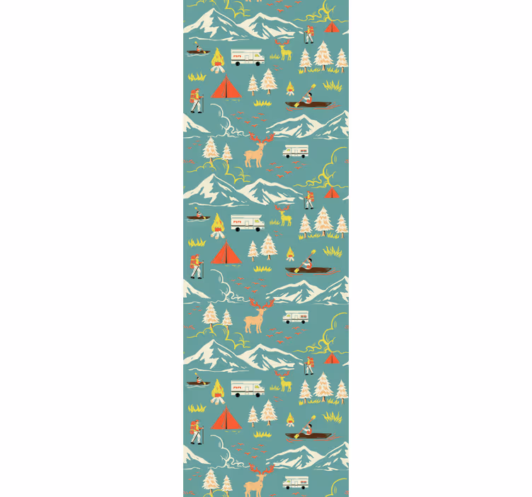 Kids roller blind camping scene with trees and path - TenStickers
