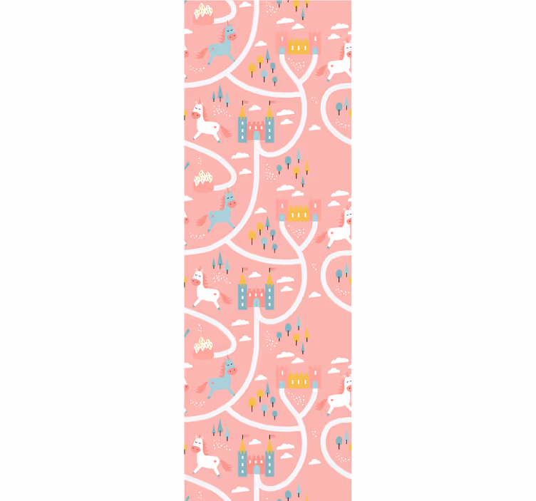Kids roller blind featuring pink unicorns and castles - TenStickers