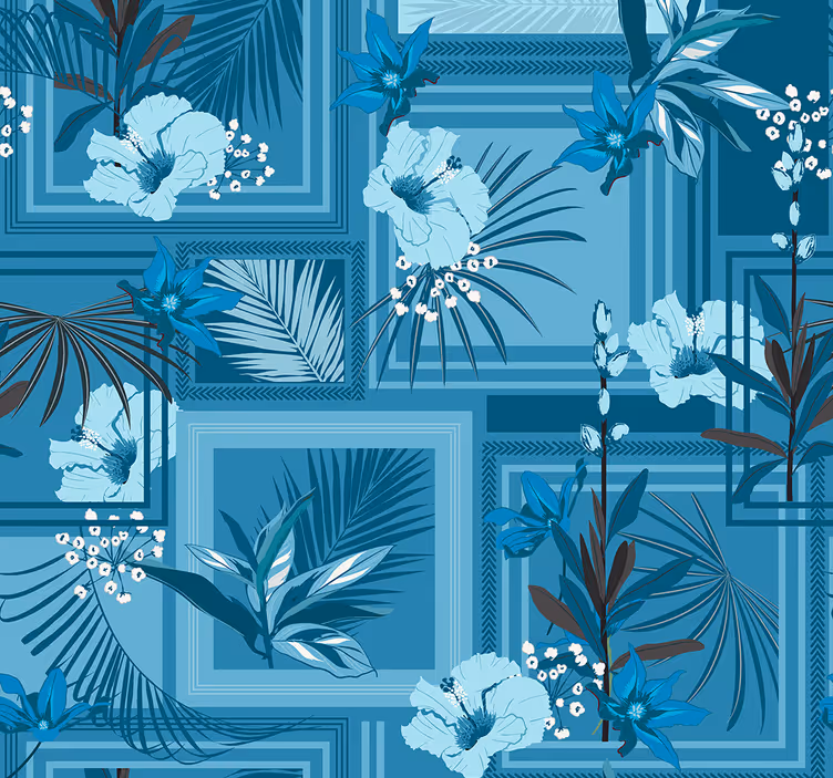Bathroom roller blind in blue floral design - TenStickers