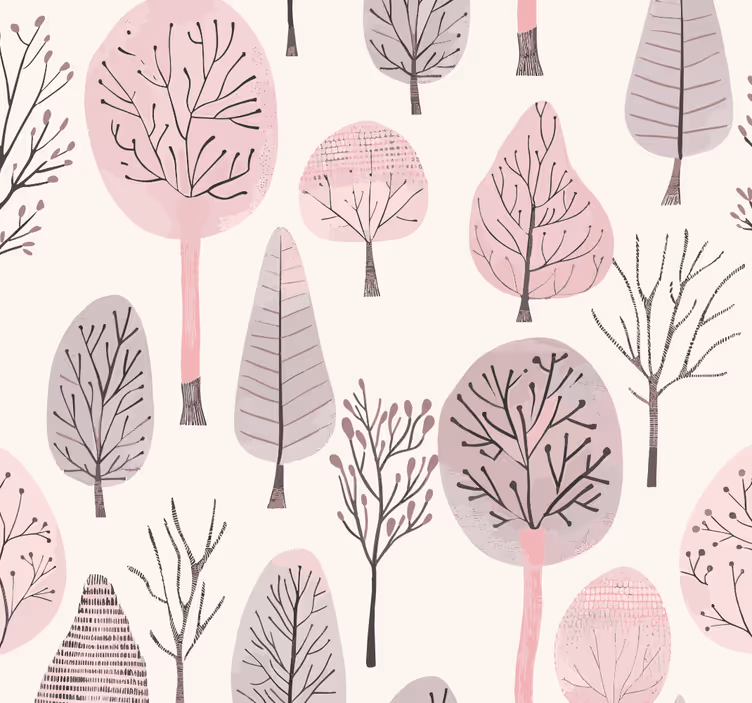 Pink roller blind with nordic trees pattern - TenStickers