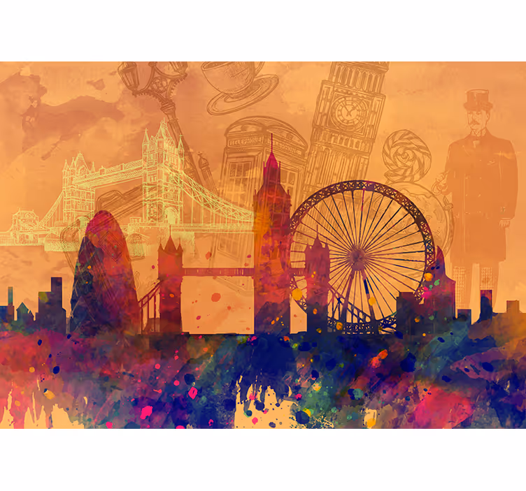 Kitchen roller blind historic skyline silhouette - TenStickers