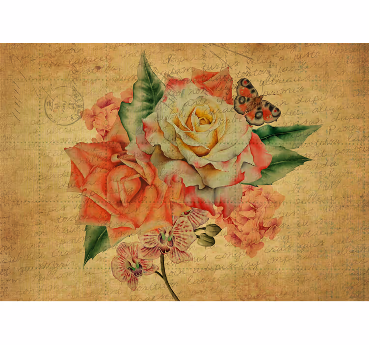 Kitchen roller blind with rose, butterfly, and writing - TenStickers