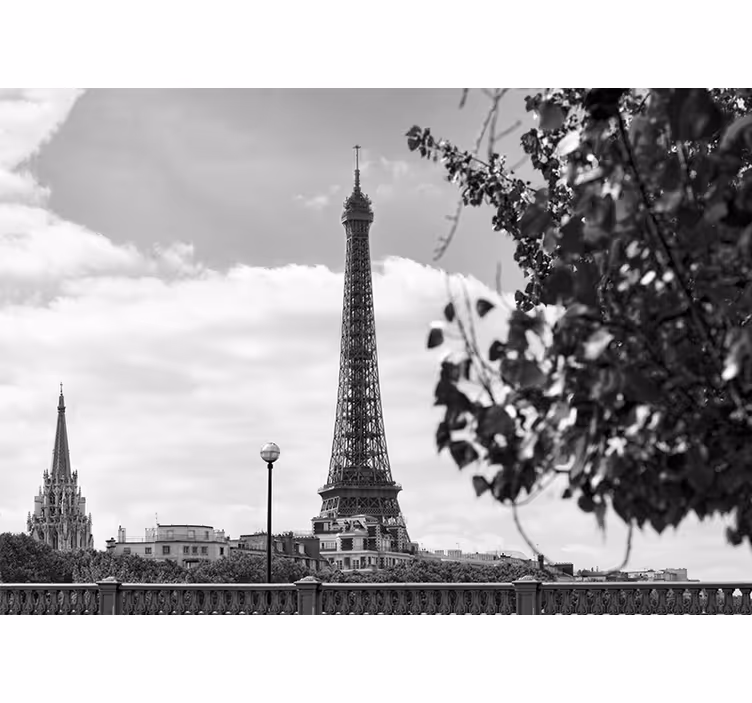 Living room roller blind black and white eiffel tower - TenStickers