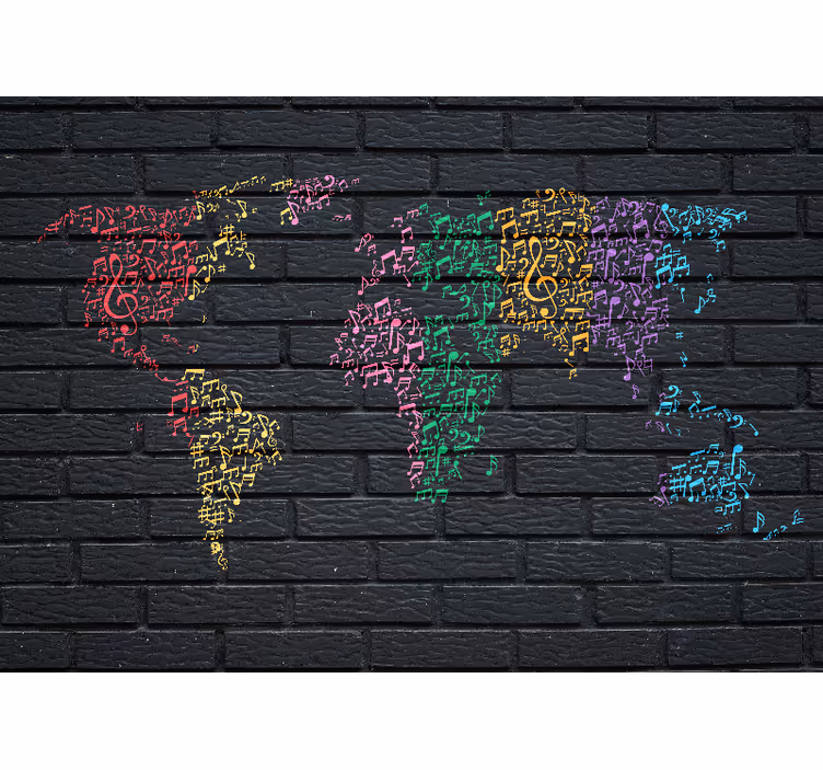 Black roller blind with rainbow music worldmap - TenStickers