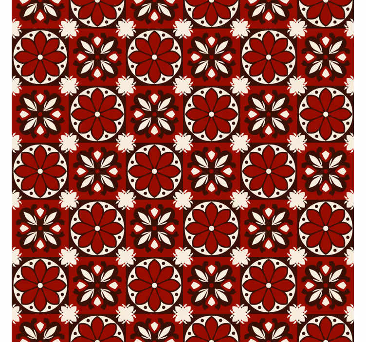 Red roller blind with vintage tile design - TenStickers