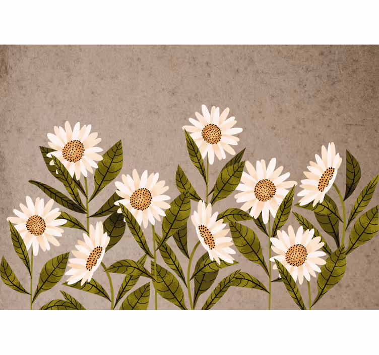 Living room roller blind vintage daisies design - TenStickers