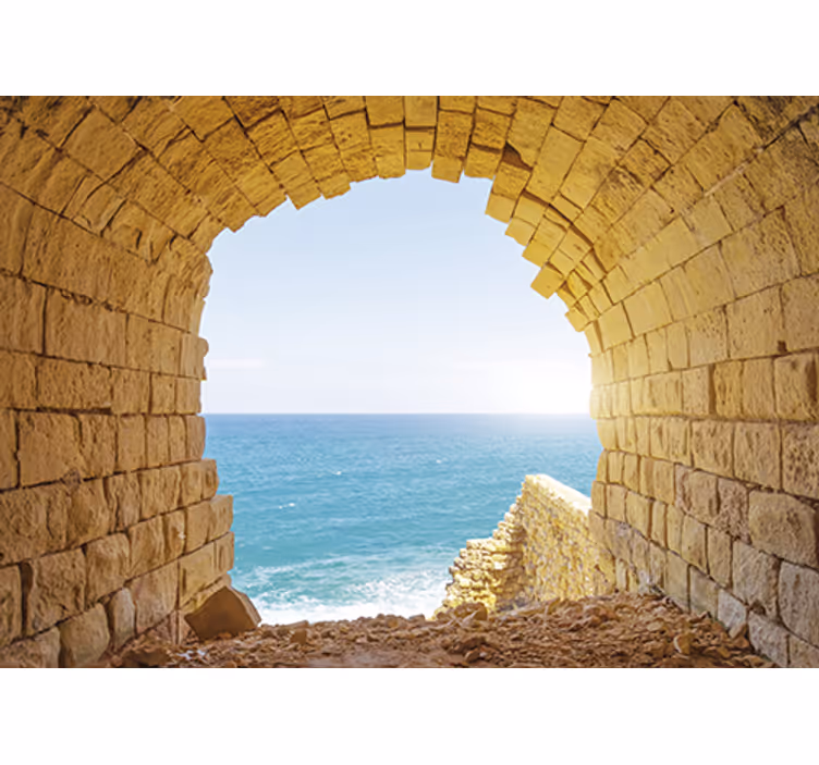 Living room roller blind cave view of the ocean - TenStickers