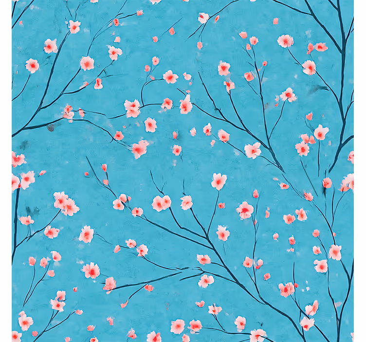 Blue roller blind with teal cherry blossoms design - TenStickers