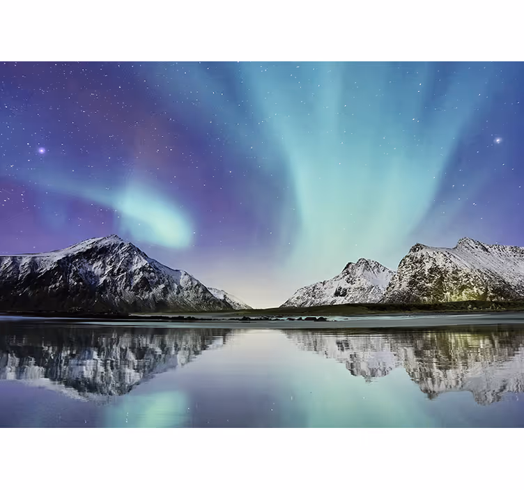 Living room roller blind northern lights lake - TenStickers