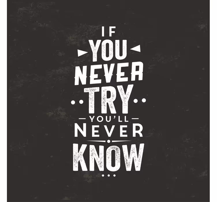 Living room roller blind quote: never try, never know - TenStickers