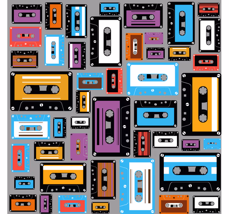 Living room roller blind with retro 80s cassette design - TenStickers