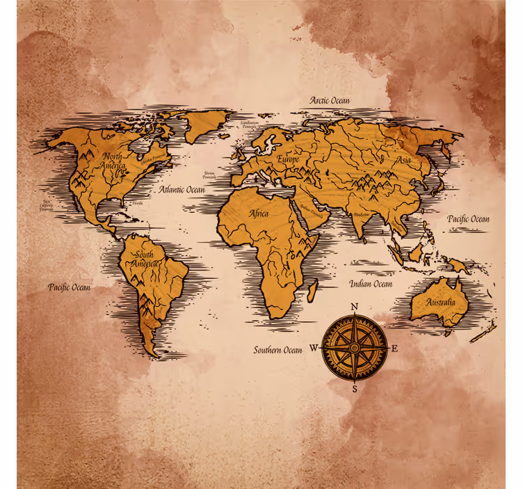 Living room roller blind artistic world map with names - TenStickers