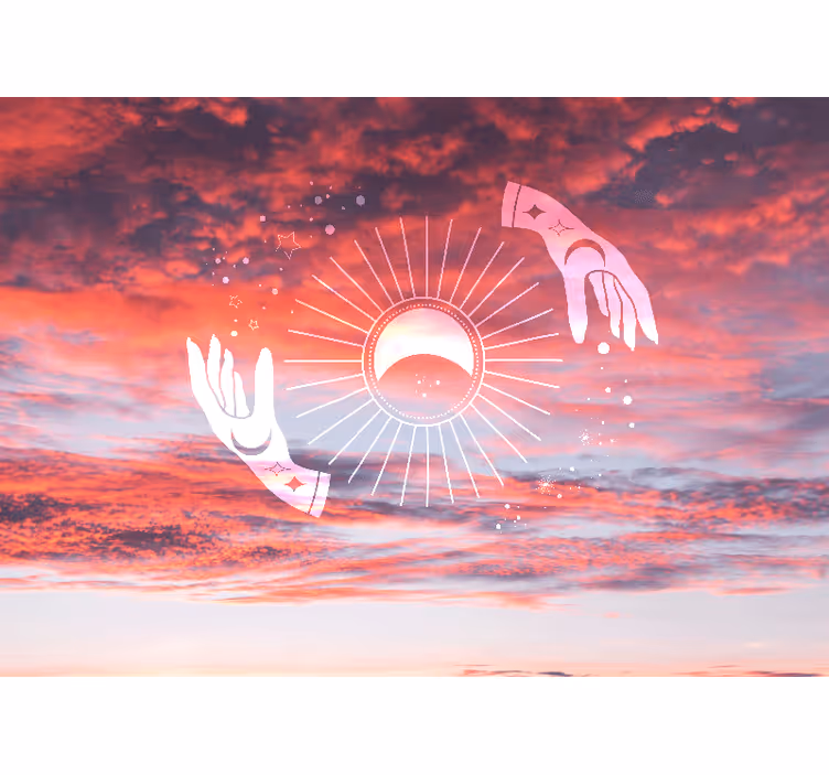 Living room roller blind zen hands reaching skyward - TenStickers