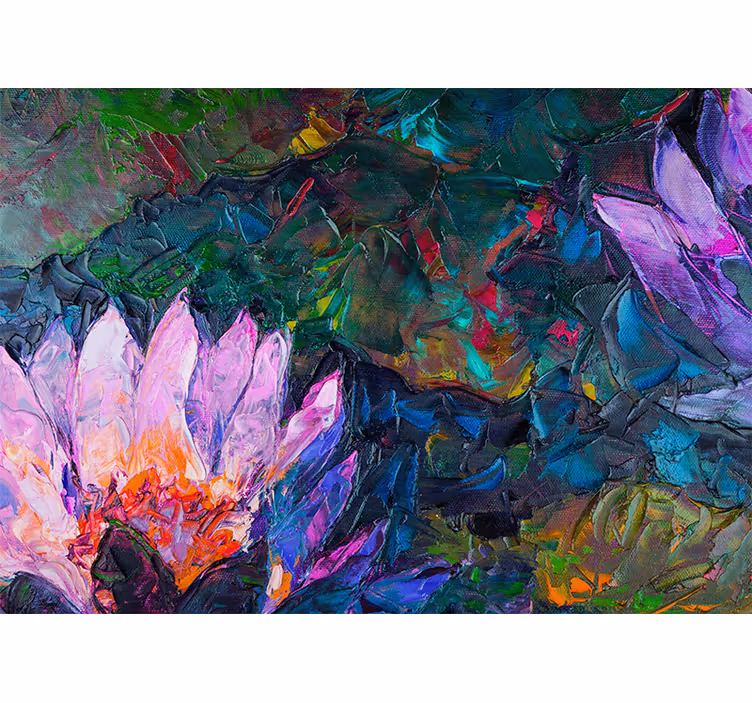Living room roller blind oil painting lotus design - TenStickers