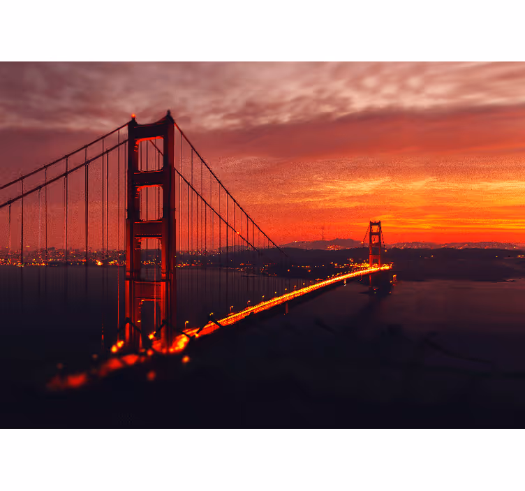 Living room roller blind golden gate at sunset - TenStickers