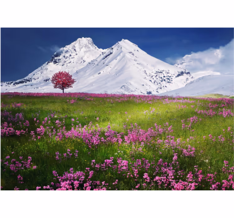 Living room roller blind mountain flower landscape - TenStickers