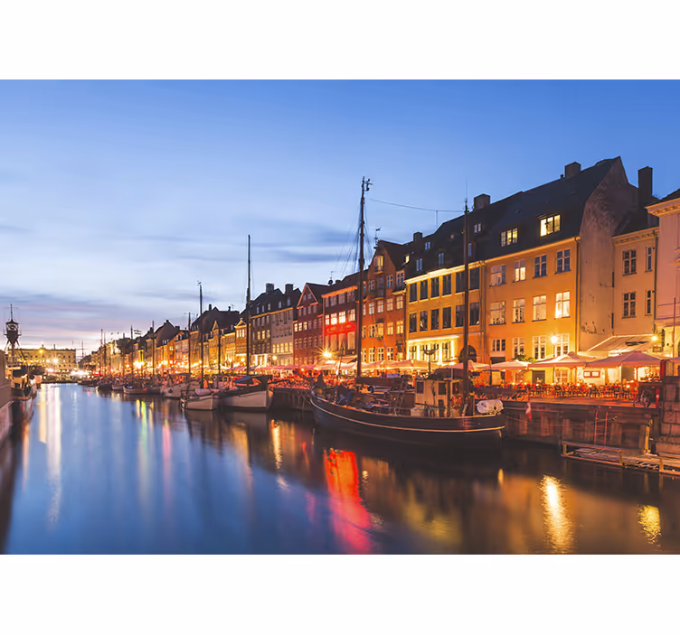 Living room roller blind colorful copenhagen houses - TenStickers