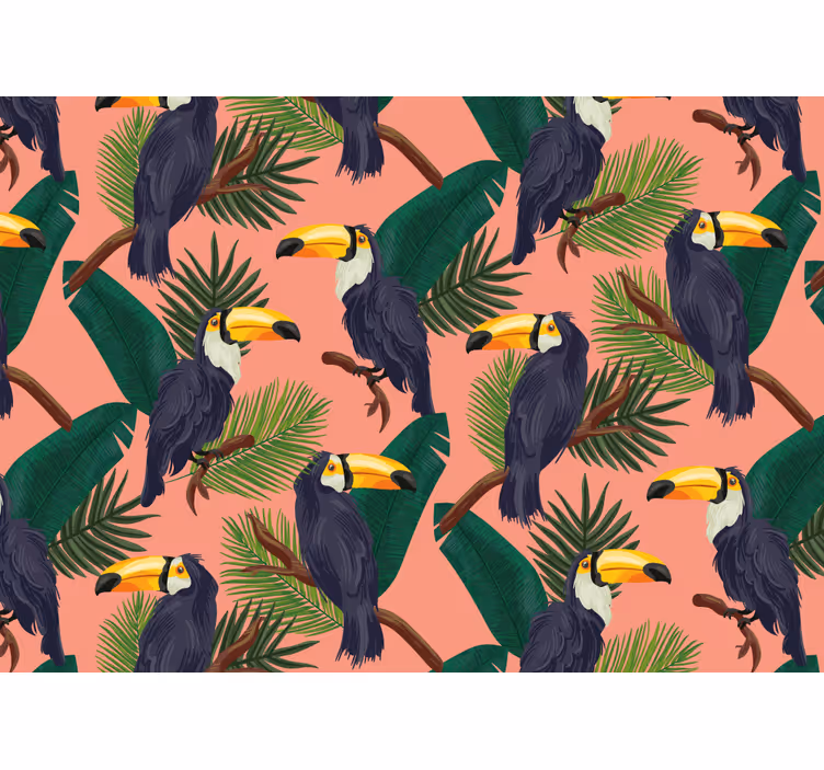 Exotic pink landscape with toucans living room roller blind - TenStickers