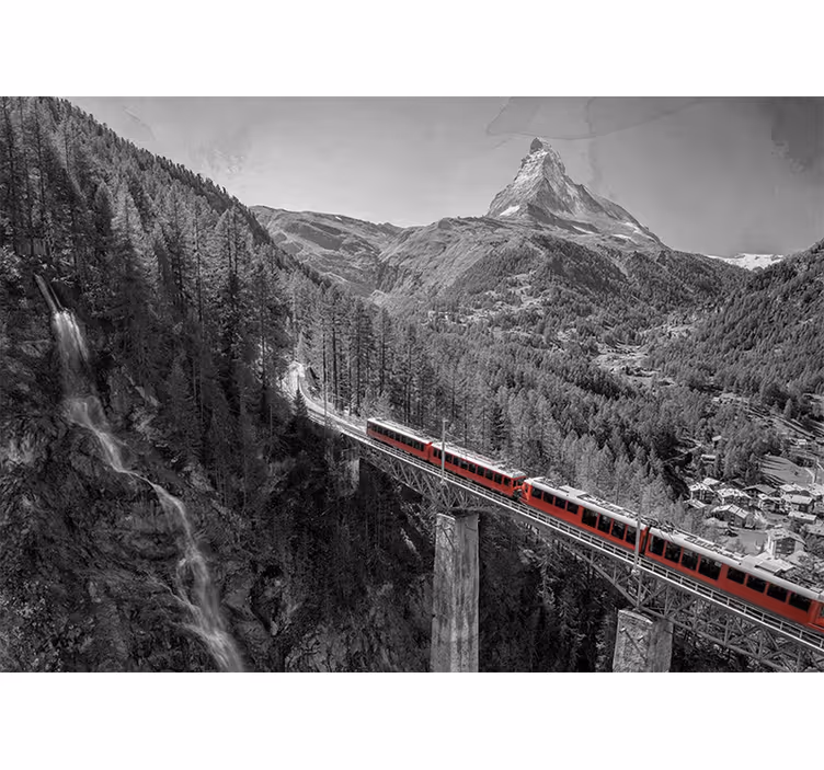 Living room roller blind with red train and matterhorn - TenStickers