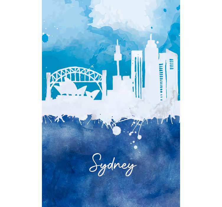 Living room roller blind sydney skyline watercolor - TenStickers