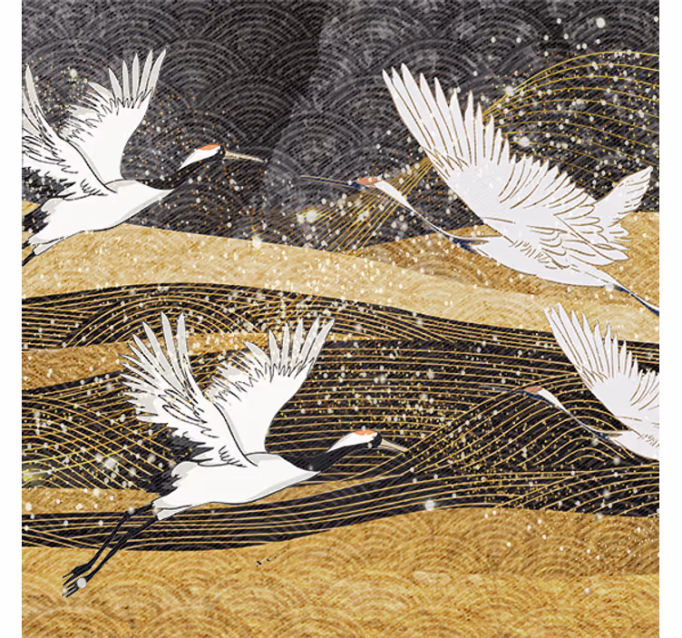 Living room roller blind with white oriental birds - TenStickers