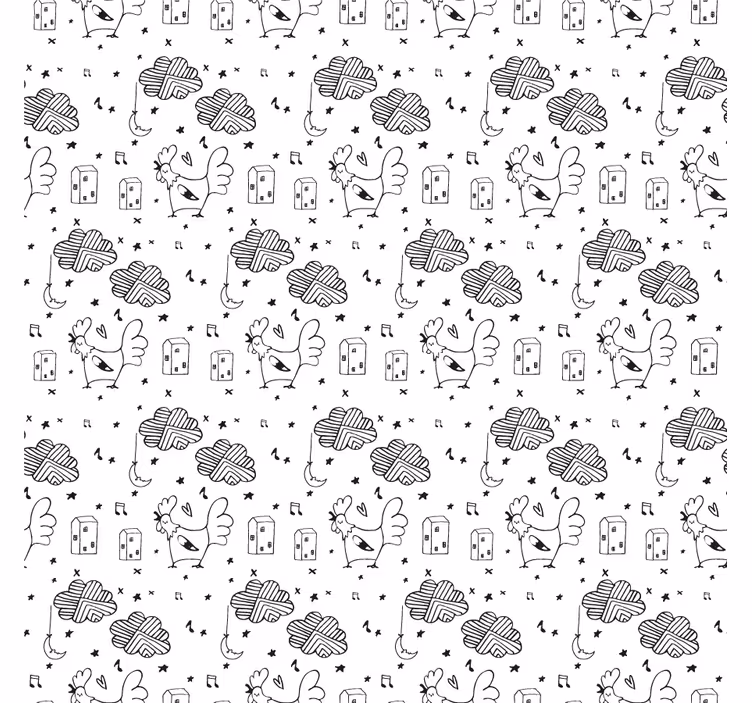 Living room roller blind black and white chicken design - TenStickers