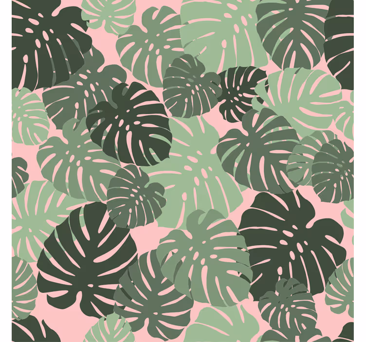 Living room roller blind monstera leaves pink - TenStickers