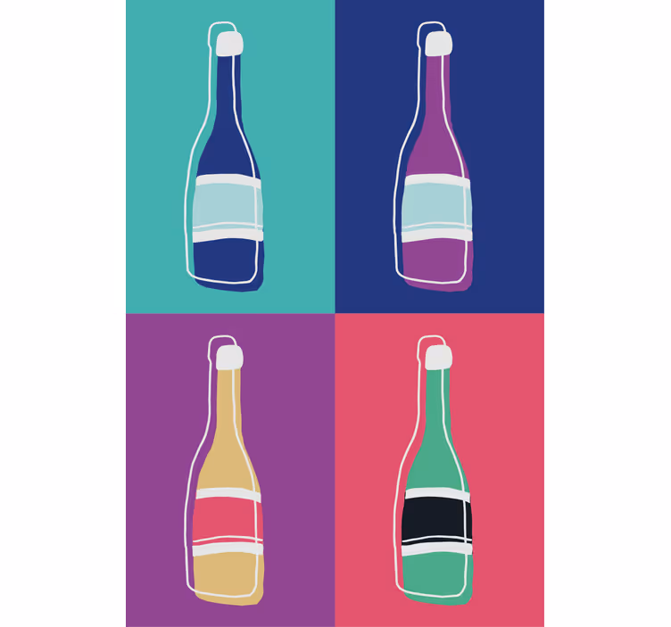Living room roller blind pop art champagne bottles - TenStickers