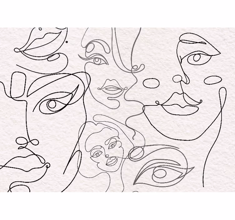 White roller blind minimalist faces line art - TenStickers