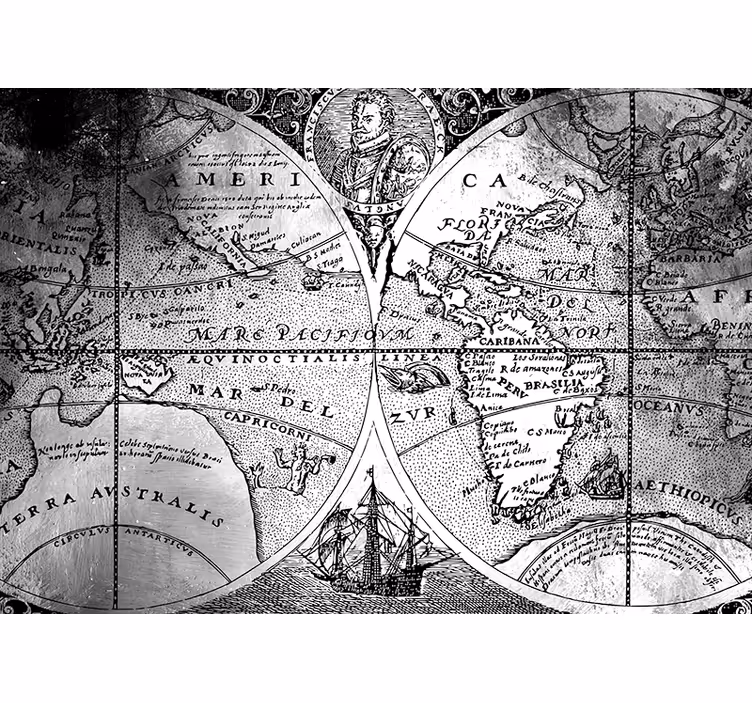 Grey roller blind featuring a black and white world map - TenStickers