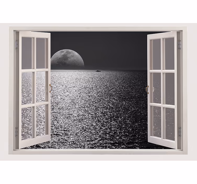 Grey roller blind sea view from the white window - TenStickers