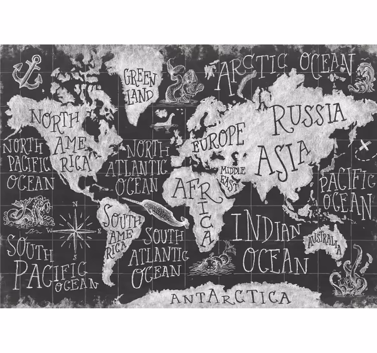 Grey roller blind mythical world map - TenStickers