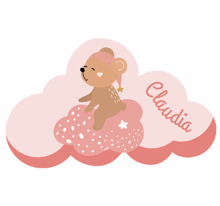 Pink roller blind nordic style bear rug with name - TenStickers