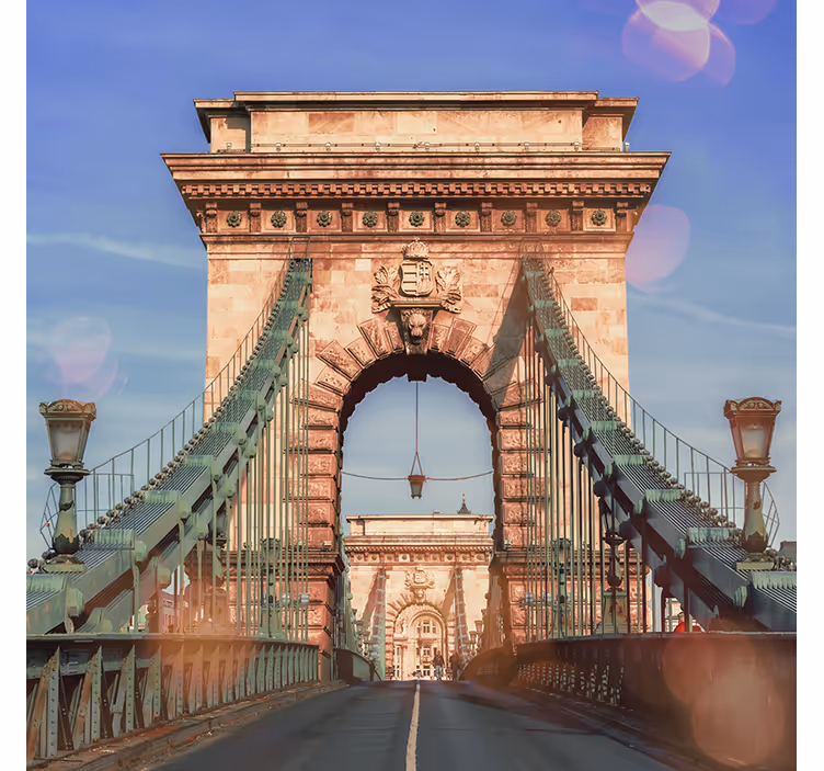 Living room roller blind panoramic view of budapest bridge - TenStickers