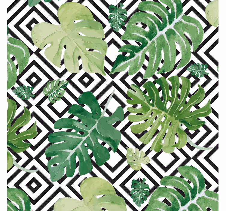 Living room roller blind with monstera leaves design - TenStickers