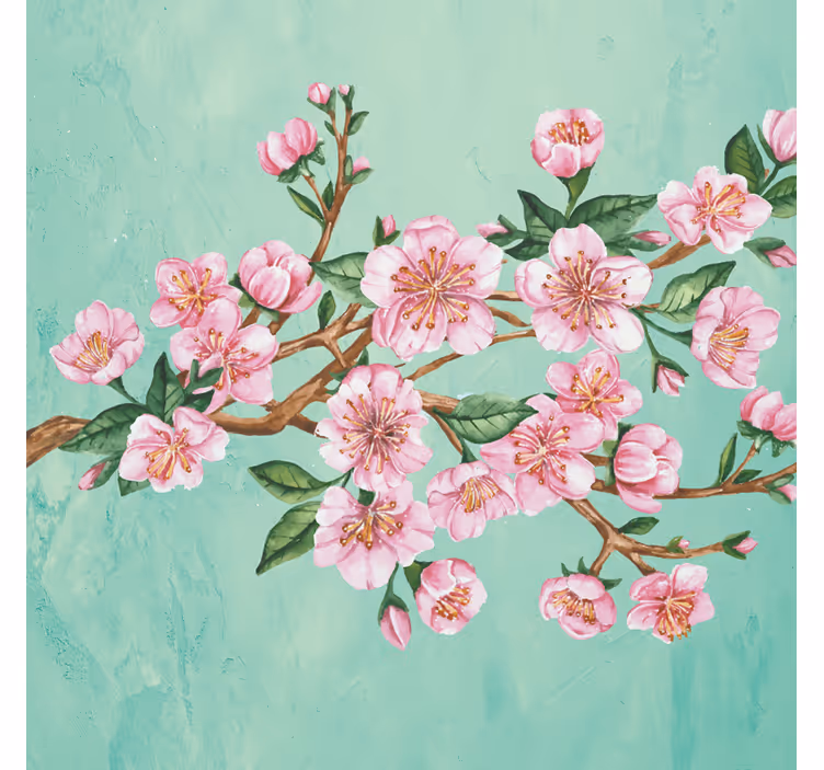 Living room roller blind with pink floral branches - TenStickers