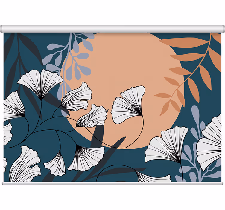 Living room roller blind in colorful ginkgo design - TenStickers