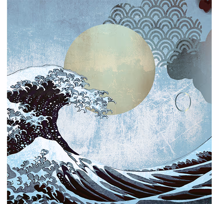 Living room roller blind the wave oriental art - TenStickers