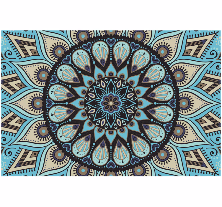 Bedroom roller blind in ethnic black and blue mandala - TenStickers