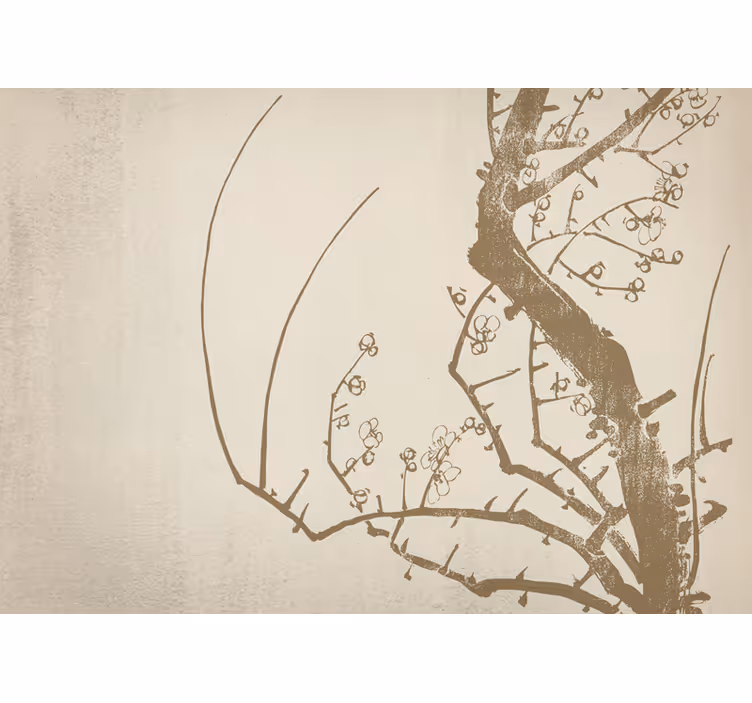 Beige roller blind with japandi style tree design - TenStickers