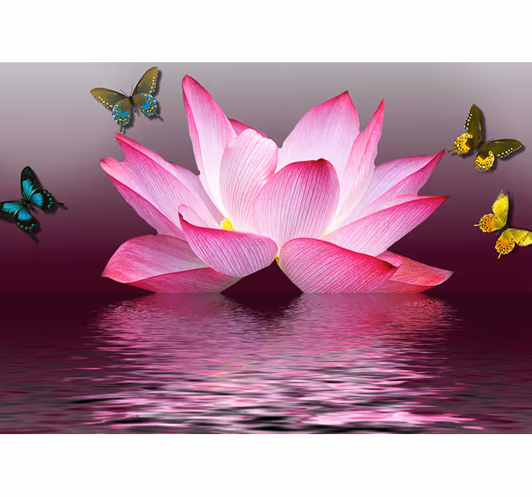 Bedroom roller blind with pink lotus and butterflies - TenStickers