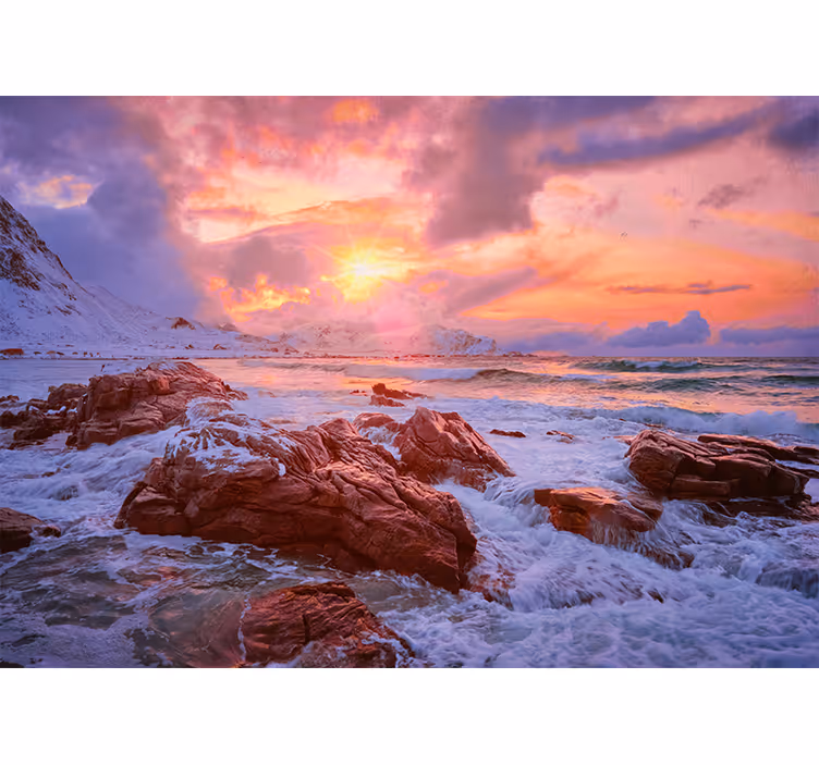 Bedroom roller blind sunset on norwegian coast - TenStickers
